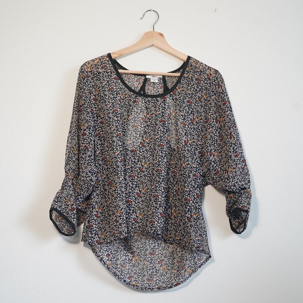 Bar III Sheer Batwing Sleeve Blouse Top XS, Summery Spring Multi-Color
